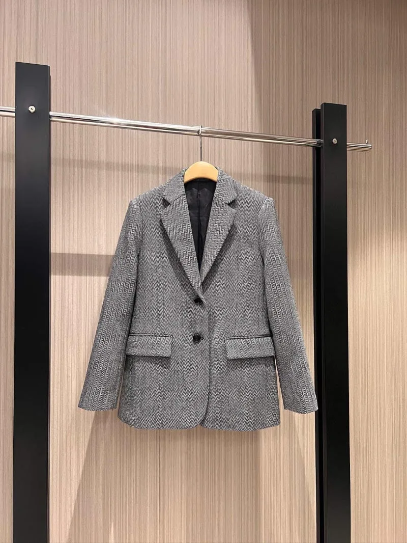 Elegant Single Breasted Grey Woolen Blazer Coated Women's New Autumn and Winter Internet Celebrity Korean Version Suit Jacket