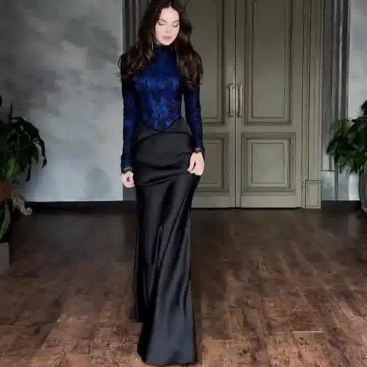 

Elegant Winter Women's Long Sleeve Wrap Dress Set Cross-Border Style After-Buying Belt Long Skirt Three-Piece Suit