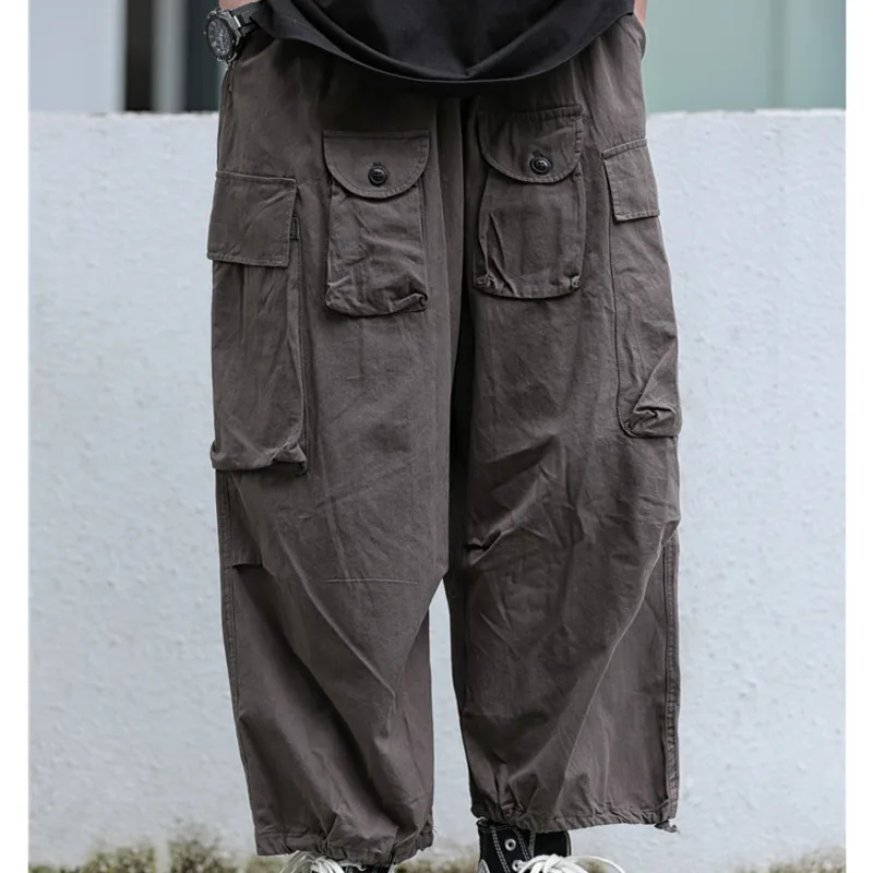 Men's Four Seasons New Collection Japanese Retro Work Pants Wide Leg Loose Nine Quarter Pants Cityboy Multi Bag Casual Pants