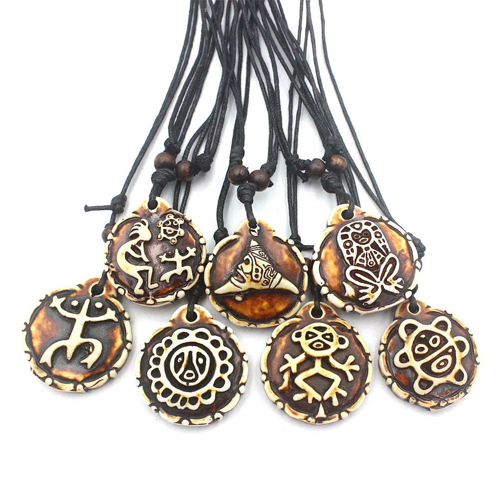 6PCS/lot MIXED Puerto Rico Tribal Sun Coqui Taino Kokopelli CAGUANA (SEATED TAINO) Necklaces Pendants Men Women Wax Cord Jewelry