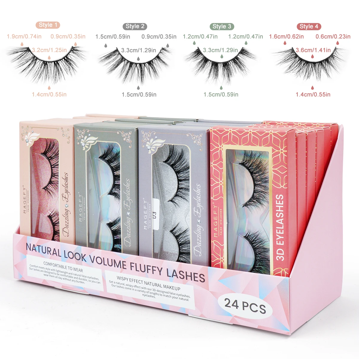 MAGEFY 24 Pairs 4 Styles Faux Mink Eyelashes 6mm-19mm Soft Cross Lashes Natural Look Fluffy Volume Lashes with Indivisual Box