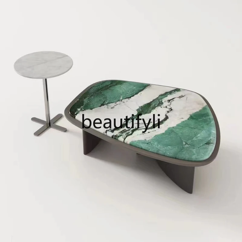

Minimalist Red Oak Marble Coffee Table Set Irregular Small Apartment Living Room Home Italian Style