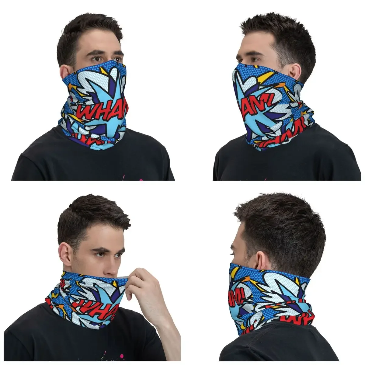 WHAM Comic Book Pop Art Bandana Neck Gaiter Printed Cool Culture Wrap Scarf Multi-use Headwear Hiking Unisex Adult Breathable