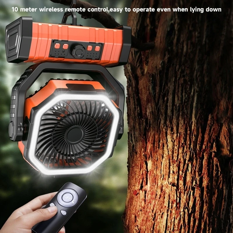 Ventilatore portatile per tenda ventilatore da soffitto multifunzionale con luci ventilatore da campeggio ricaricabile ventilatore sospeso materiale plastico