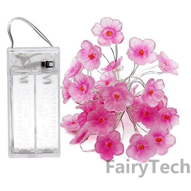 Guirnalda de luces LED de flores para exteriores, guirnalda navideña impermeable para fiestas navideñas, jardín