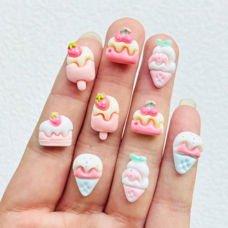 

30 Pcs Cartoon Resin Cute Cartoon Ice cream, cake Hairpin Pendant Scrapbook Craft Diy Miniature Ornament Accessories