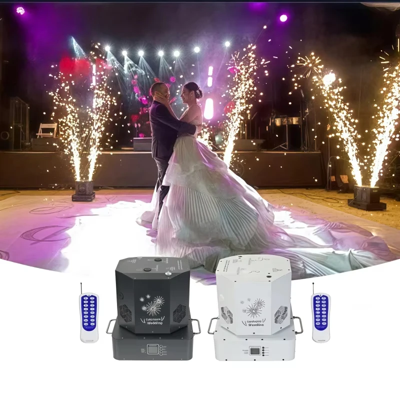 

Dual-Head 360° Spinning Cold Spark Machine Remote-Controlled Cold Sparkler for Wedding Stage