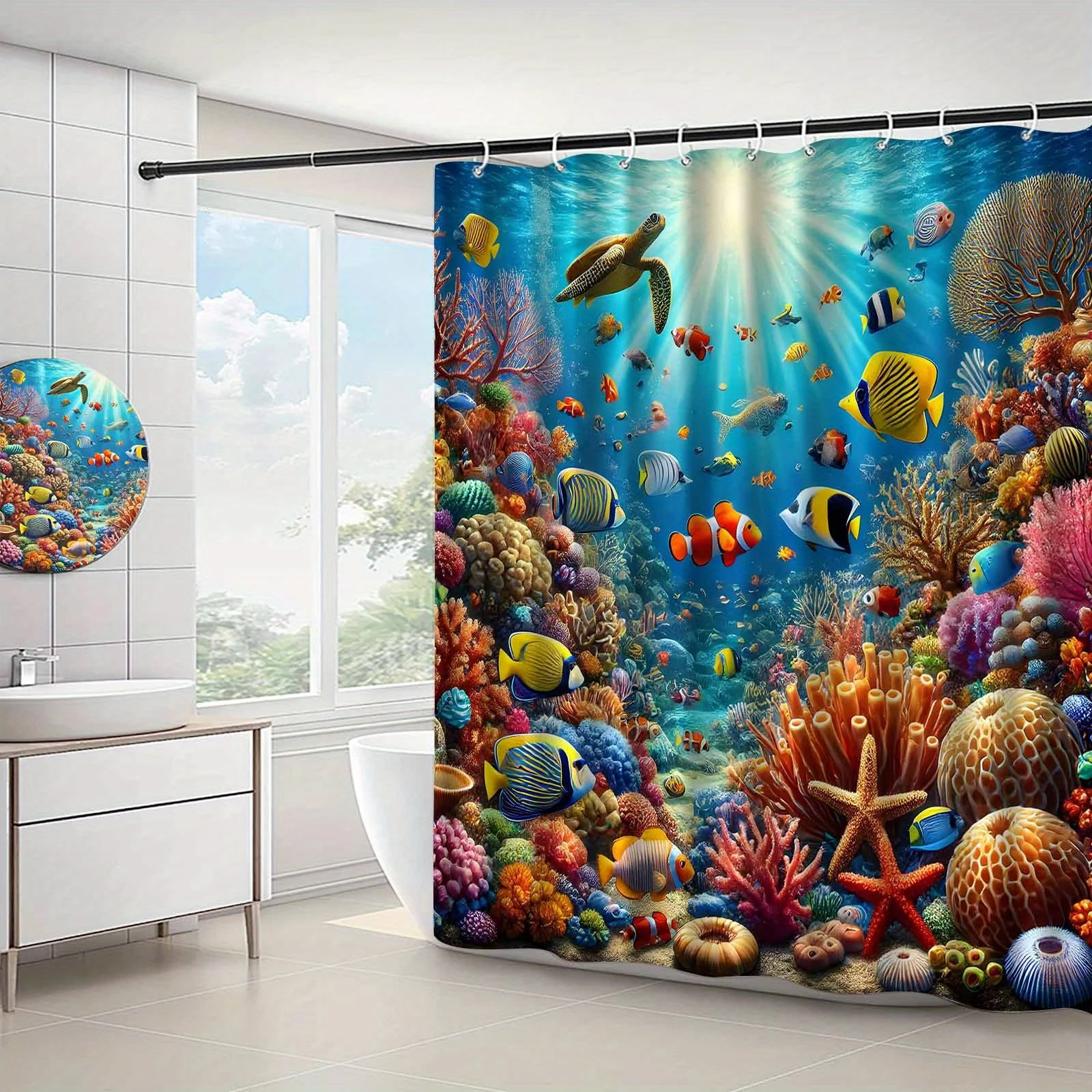 

Underwater Coral Reef Sea Turtle Tropical Fish Ocean Life Decorative Shower Curtain