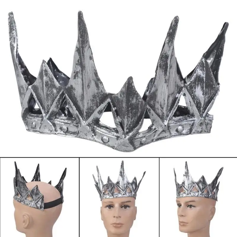 

39BD Medieval Crown Old-fashioned Medieval King Cosplay Halloween for Men Headdress