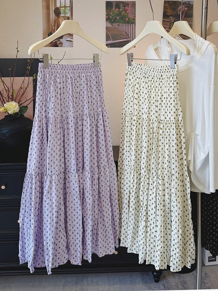 

White polka dot elegant skirt women in summer 2025 new mid length cake umbrella skirt high waist versatile chiffon skirt