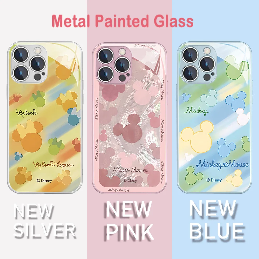 Original Cartoon Mickey Metallic-Color Phone Case For Samsung S10 20 21 22 23 8 9 24 FE PLUS Ultra 5G Glass Hard Cover