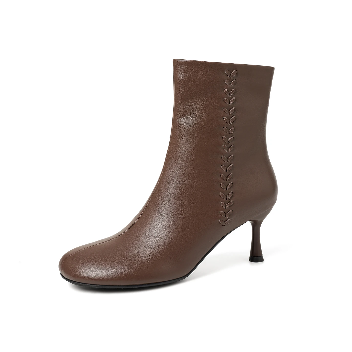 Botines de Mujer Dilalula 2027 de Piel de Vaca Auténtica con Punta Redonda, Bordado de Hojas y Tacón de Aguja Delgado para Fiesta y Cita, Botines para Mujeres Jóvenes