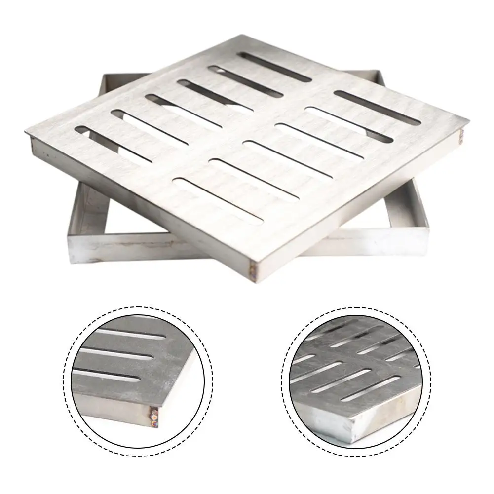 1pc Stainless Steel Drain Grate Outdoor Drainage Cover Channel Grate Double-row Hole Rainwater Floor Drain With Frame