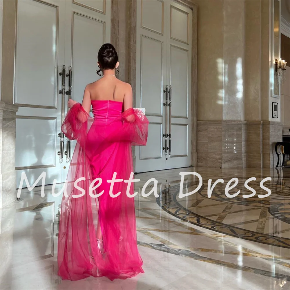 Musetta Satin, schulterfrei, offener Rücken, Etui-Abendkleid, 2026, knöchellang, formelles Abschlussball-Partykleid, فسات Cosa •Мة Maßgeschneidert