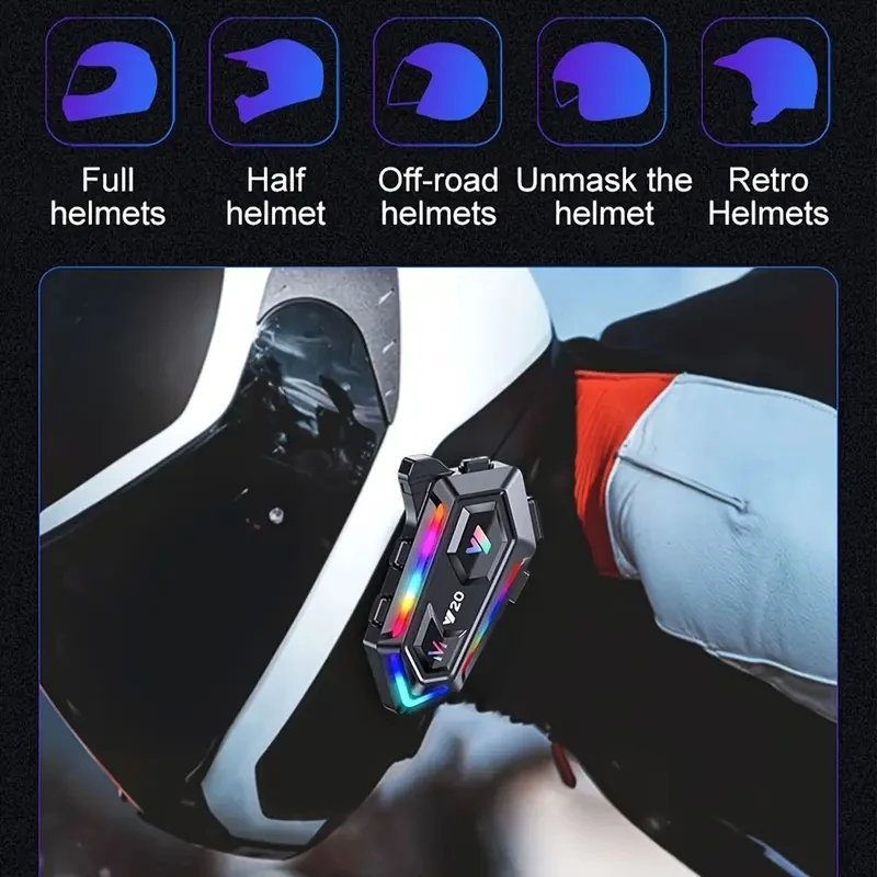 Y20 بلوتوث 5.3 دراجة نارية سماعة خوذة 1000Mah سوبر طويل الاستعداد اللاسلكية حر اليدين مقاوم للماء دراجة نارية سماعة