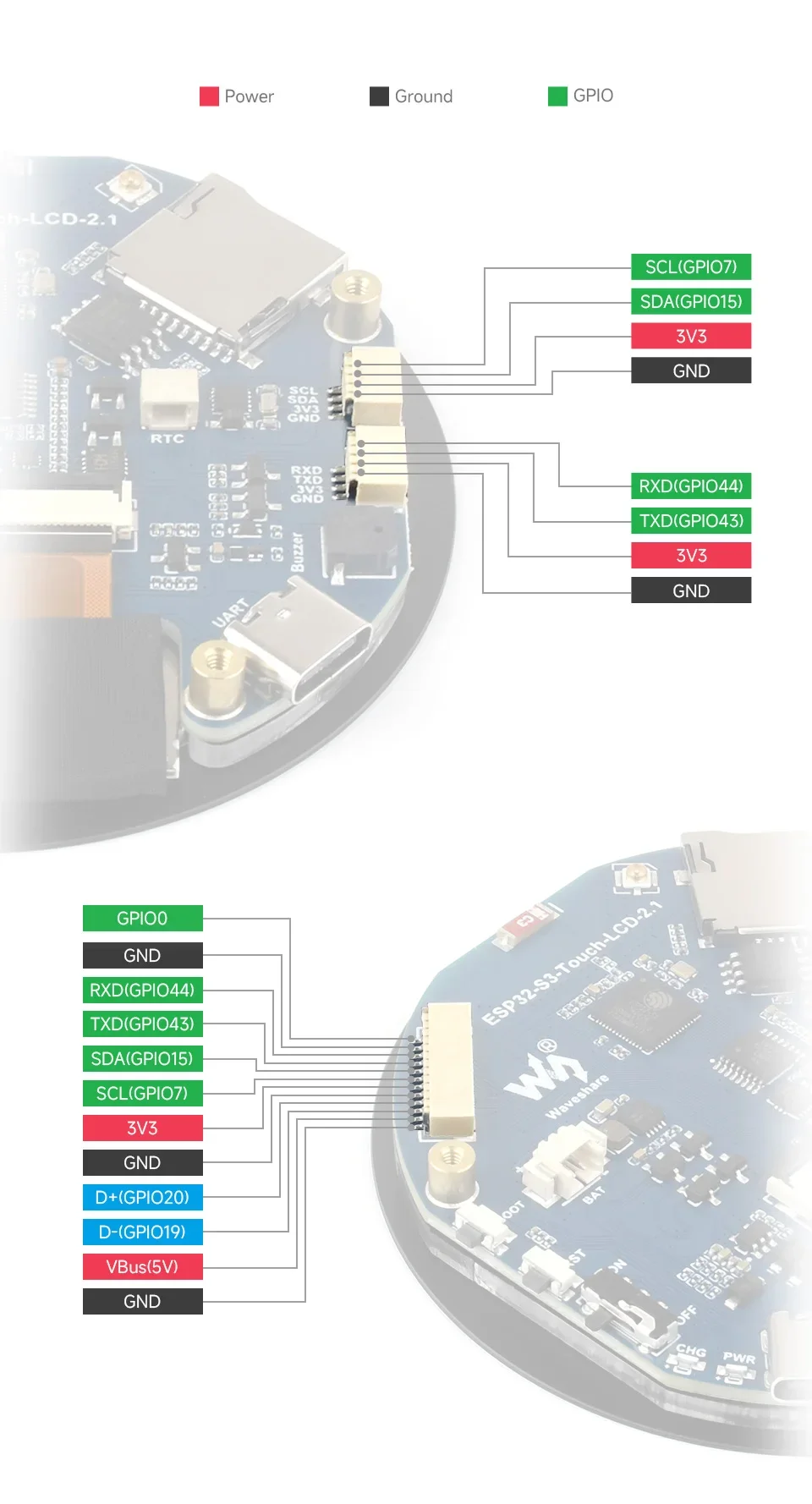 32-S3-Touch-LCD-2.1-inch Round Touch Screen Development Board ESP32-S3 Chip WiFi/BLE5 on Board QMI8658 Six-axis Sensor