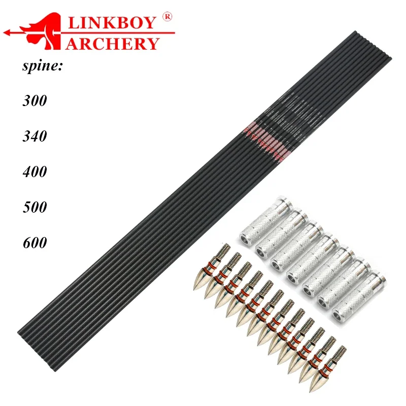 12pcs 3k Weave Carbon Arrows Shaft Spine250-800 ID6.2mm for Arrows Bow Hunting Shooting Compound Bow Accessories