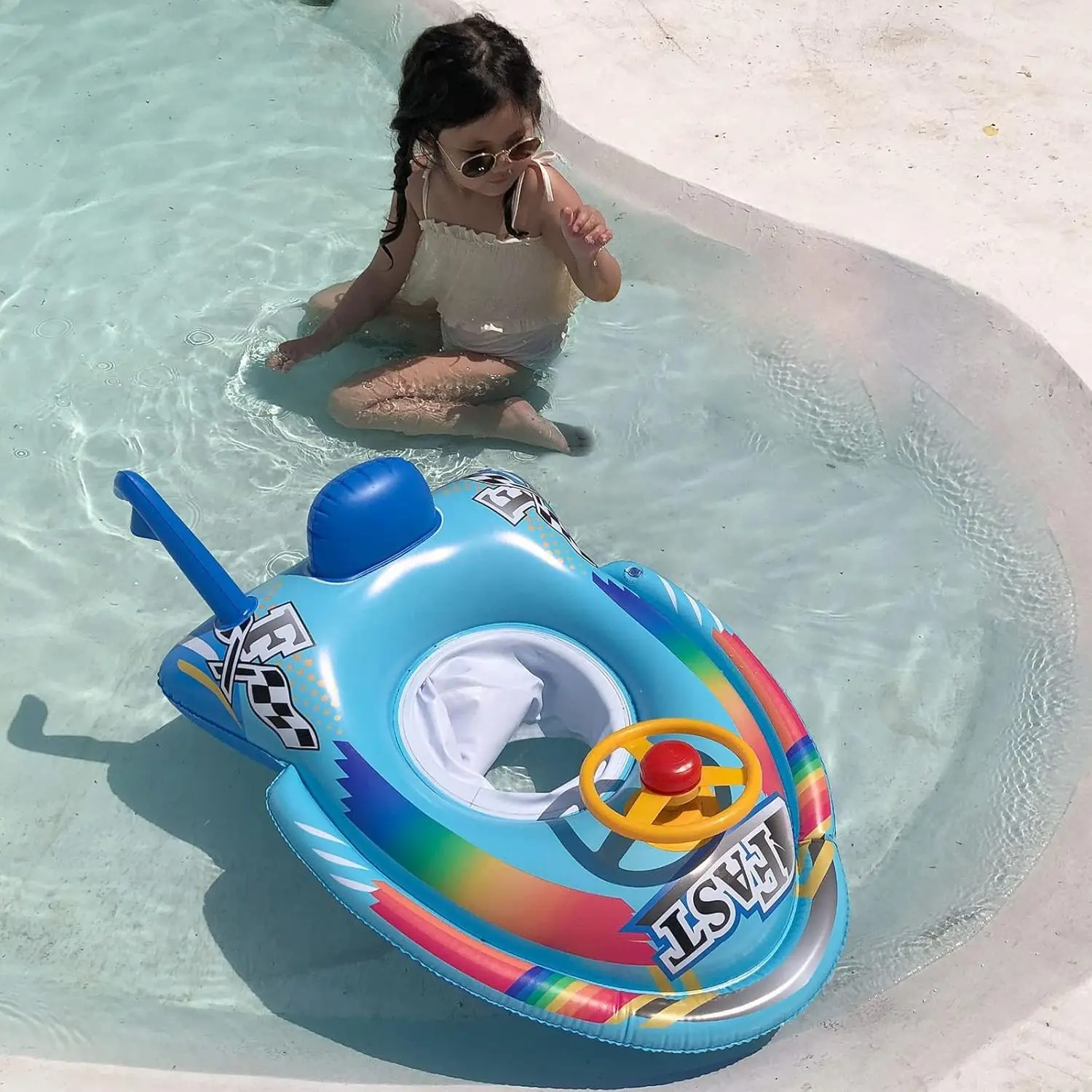 Schattig kind kinderen opblaasbaar zwembadvlotter PVC zomerzwemvlotter luchtbed meer boot zwemmen drijft met 2 handgrepen surfvlot bodybo