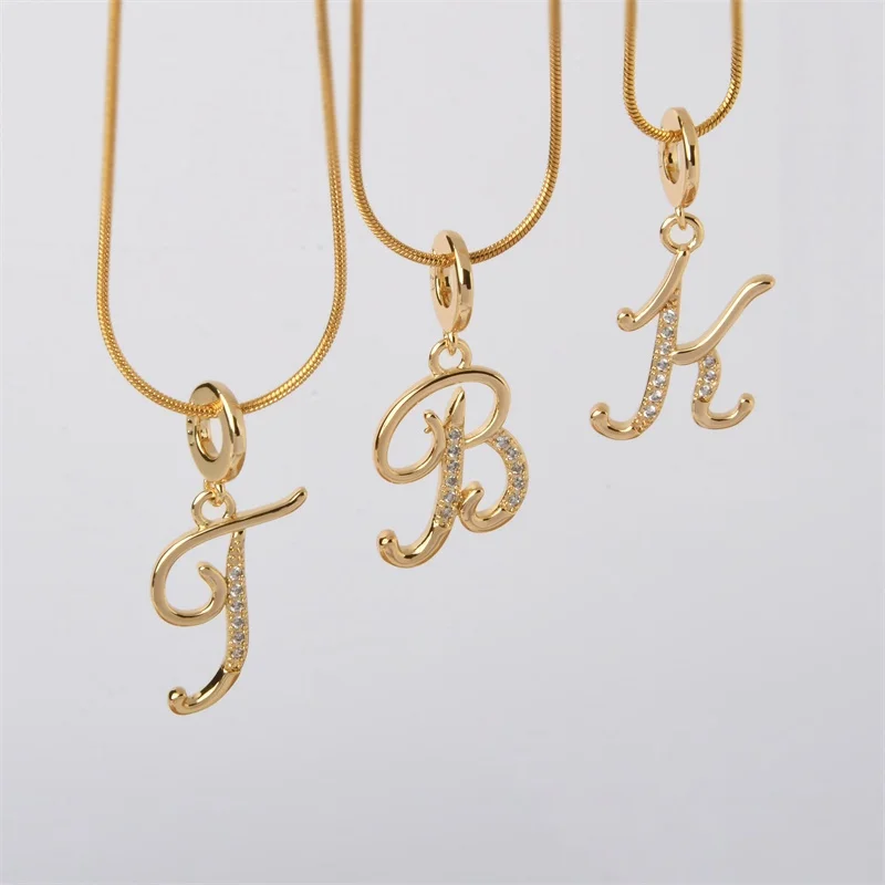 Gold Color Letter Pendant Necklace for Women Zircon Crystal Snake Chain Choker Alphabet Irregular A-Z Accessories Jewelry Gifts