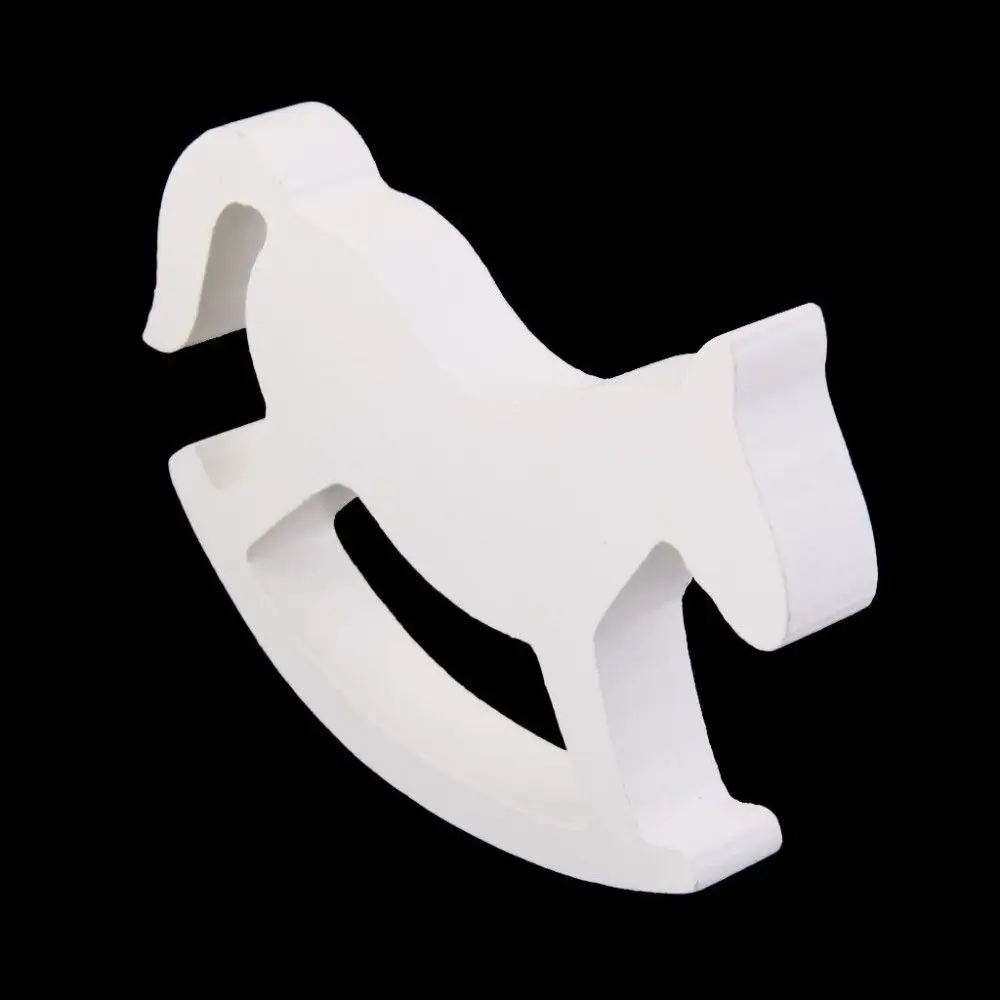 Small White Hand Carved Kids Toys Rocking Horse Home Decor Balance Wooden