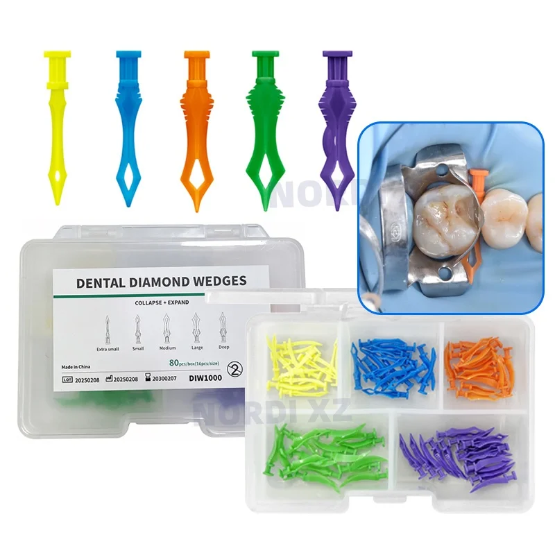 

80Pcs Dental Diamond Wedges Collapse Expand Plastic Tooth Gap Sectional Matrix System Adaptive Interdental Wedges Autoclavable