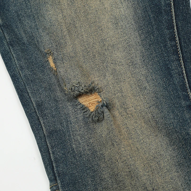 UPRAKF Flared Ripped Jeans Pants Pantalones Streetwear Basic High Street Distressed Casual Pocket Denim Fashion