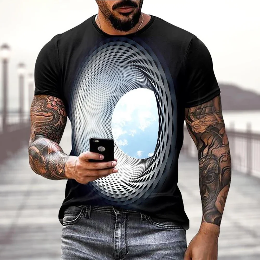 Fashion Hot Sales Personality Fun Sky graphic t shirts For Men Casual Three-dimensional Vortex 3D Printed Oversized O-neck Tees