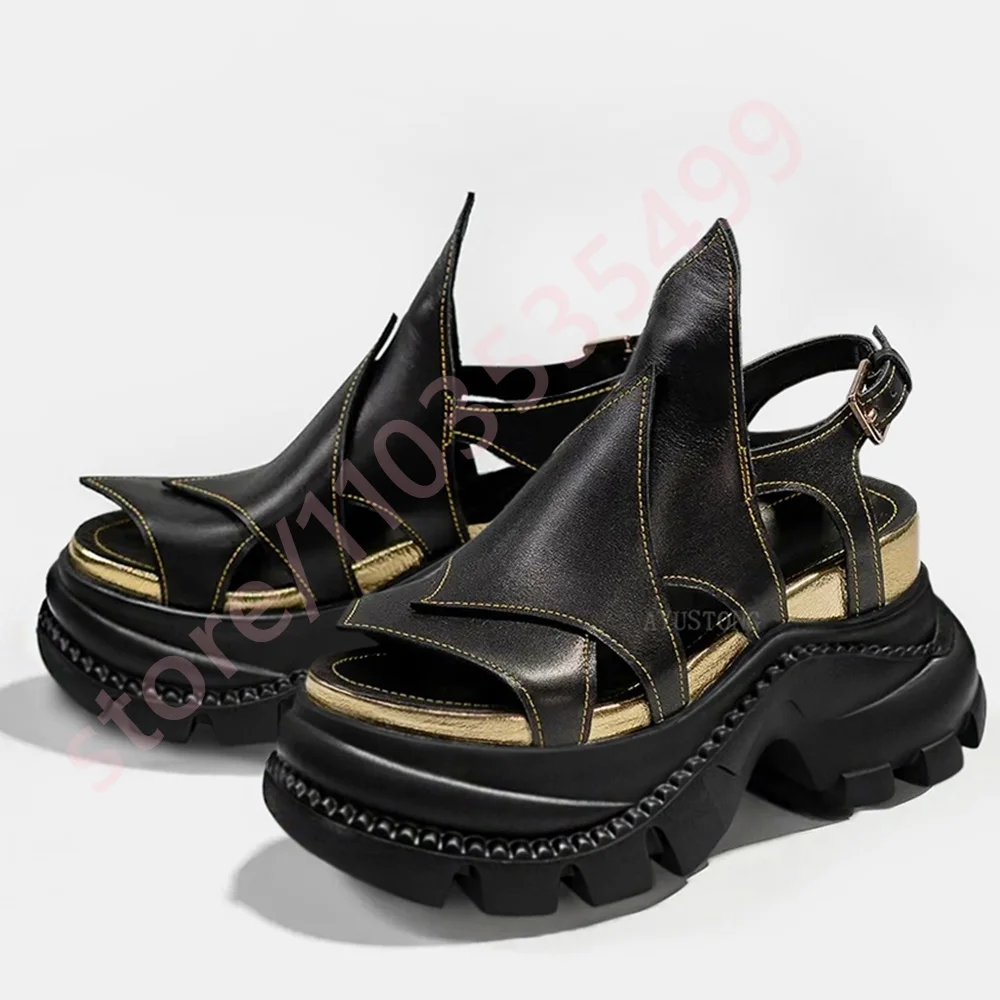 

Thick Sole Sports Casual Roman Sandals 2025 Summer New Street Fashion Outdoor Beach Sandals Black/white Ladies Buckle Sandals