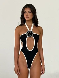 2024 New Sexy 3D Flowers One Piece Swimsuit For Women Halter Push Up Swimwear Female Cut Out Bodysuit Bathing Suit Monokini Swim