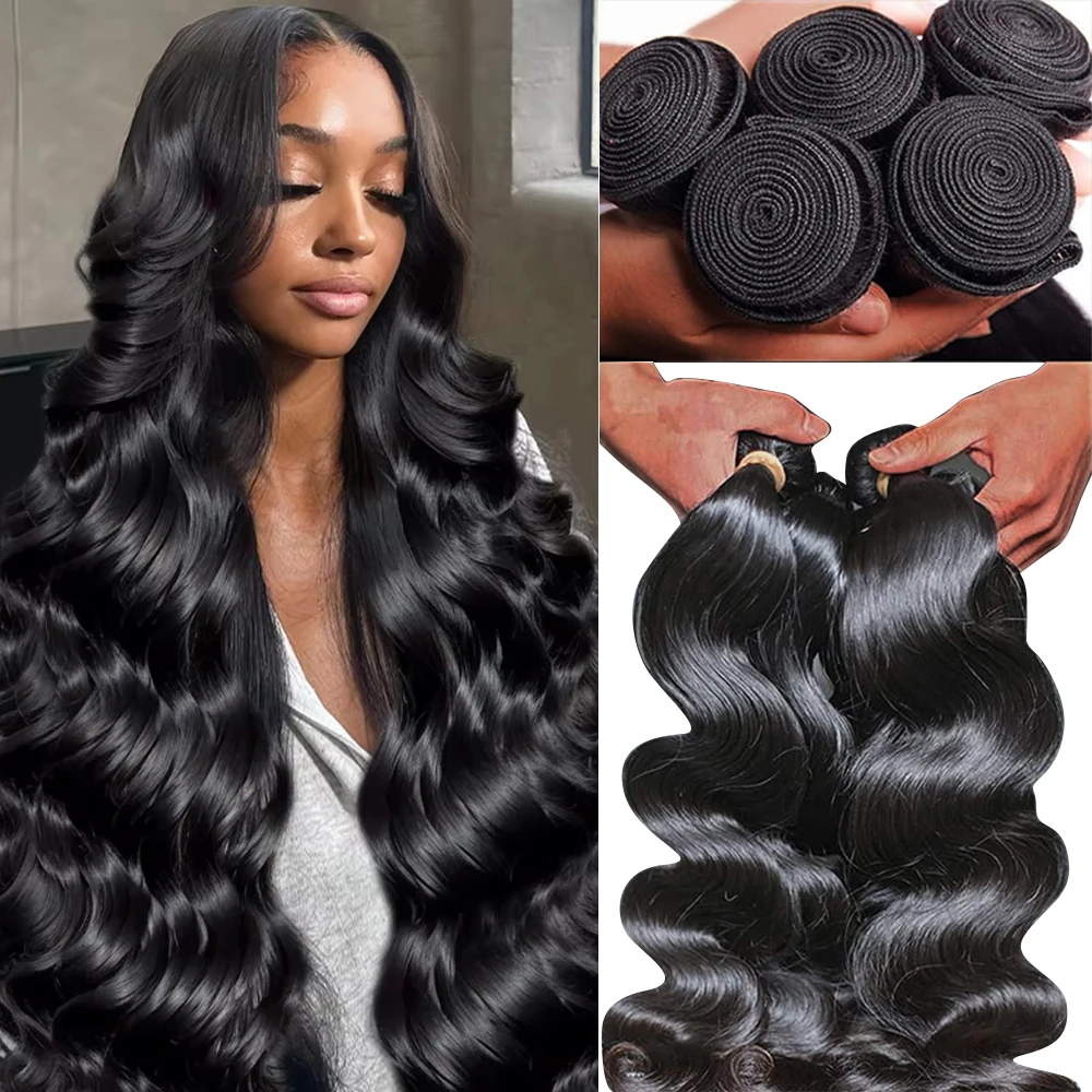 28 30 Inch Body Wave 1 4 5 Bundles Brazilian Remy 100% Unprocessed Human Hair Wavy Doule Black Raw Bundles Weave Extensions