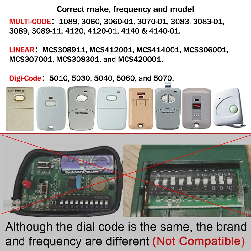 10 DIP Switch Remote Control For Multi-Code Linear 3060 3089 308911 MCS308911 MCS306001 Garage Door Opener 300MHz Transmitter