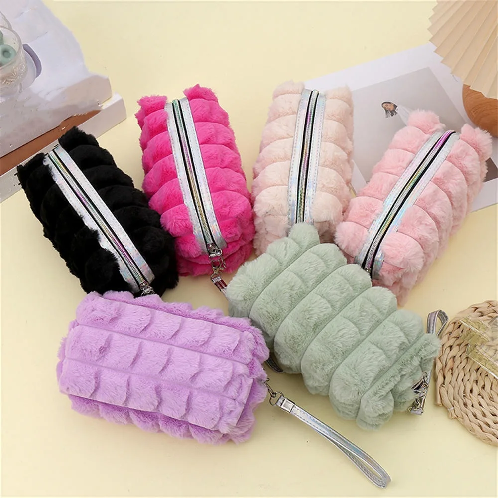 Winter Girls Plush Solid Color Makeup Bag Women Soft Travel Cosmetic Portable Make Up Bags Organizer Case Jewelry Storage Bag