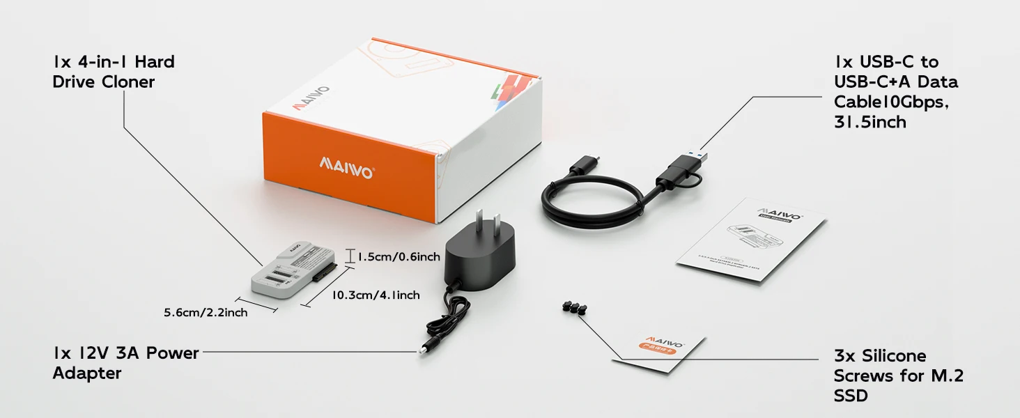 MAIWO 3-Bay Dockingstation M.2 NVMe SATA SSD-Gehäuse & 2,5 3,5 Zoll SATA HDD-Gehäuse Unterstützt 30TB/8TB Adapter für Offline-Klonen – Detail 8