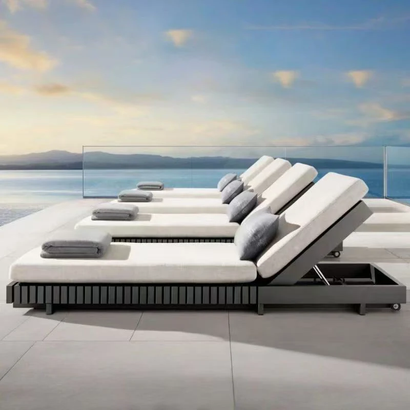 *Outdoor Metal Loungers Aluminum Poolside Furniture bed Beach Chair For Hotels Villas Pool Sides