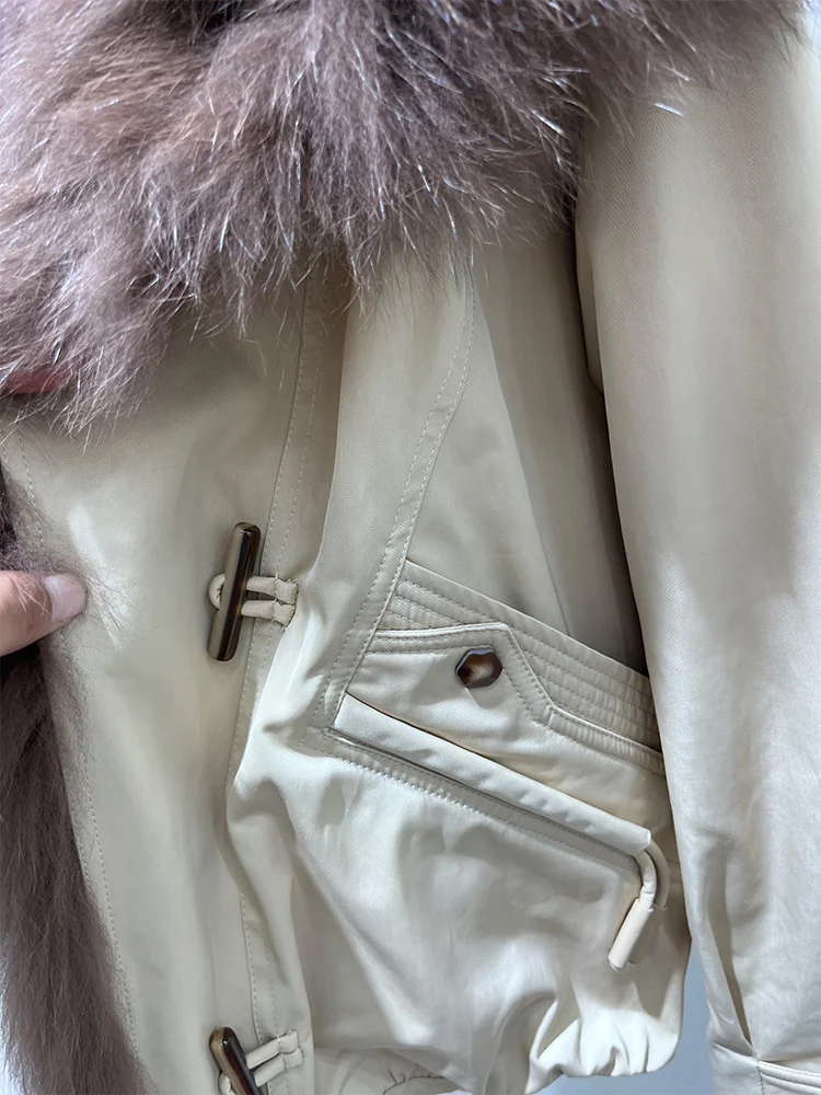 2025 chaquetas de plumas de ganso cálidas de invierno para mujer, cuello de piel de zorro Real Natural, prendas de vestir gruesas para mujer, abrigos, chaquetas acolchadas, gran oferta