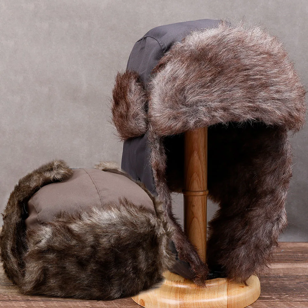 2024 Winter Warm Thicken Faux Fur Bomber Hat Men Women Inner Plush Cotton Snow Bonnets Earmuffs Skiing Hiking Beanies Hats Caps