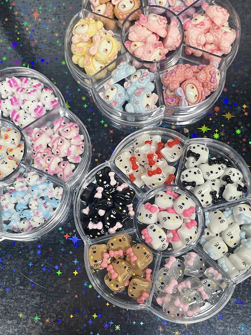 70 Pz Stampa Leopardo Fragola Hellokitty Nail Art Fascino 3D Ghiaccio Traslucido Glitter Mymelody Simpatico Cartone Animato Fai Da Te Accessori Per Unghie