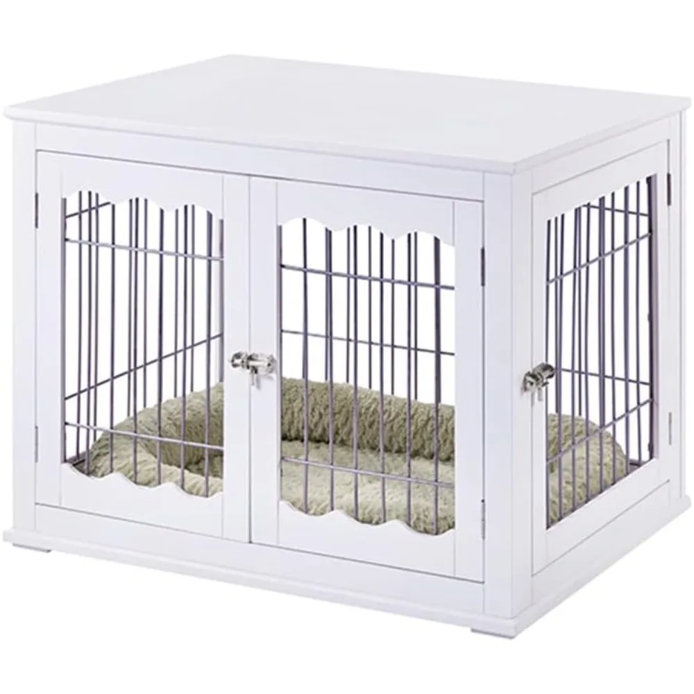 

Furniture Style White Dog Crate for Medium Dogs, Indoor Aesthetic Puppy Kennel, Modern Decorative Wood Wire Pet House