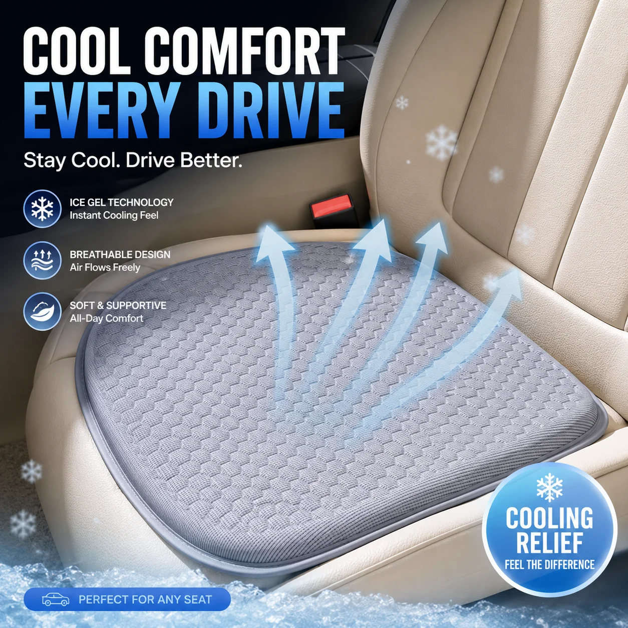 Car Seat Cushion Summer Cool Cushion Single piece Seat Cushion Ventilation Honeycomb gel Car Bottom Office Sitting Cold