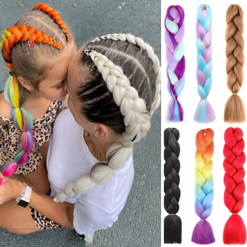 Multicolour 24 Inch Jumbo Braids Extensions Synthetic Braiding Hair Afro Ombre Color Kanekalon Hair for Children/Women Braid