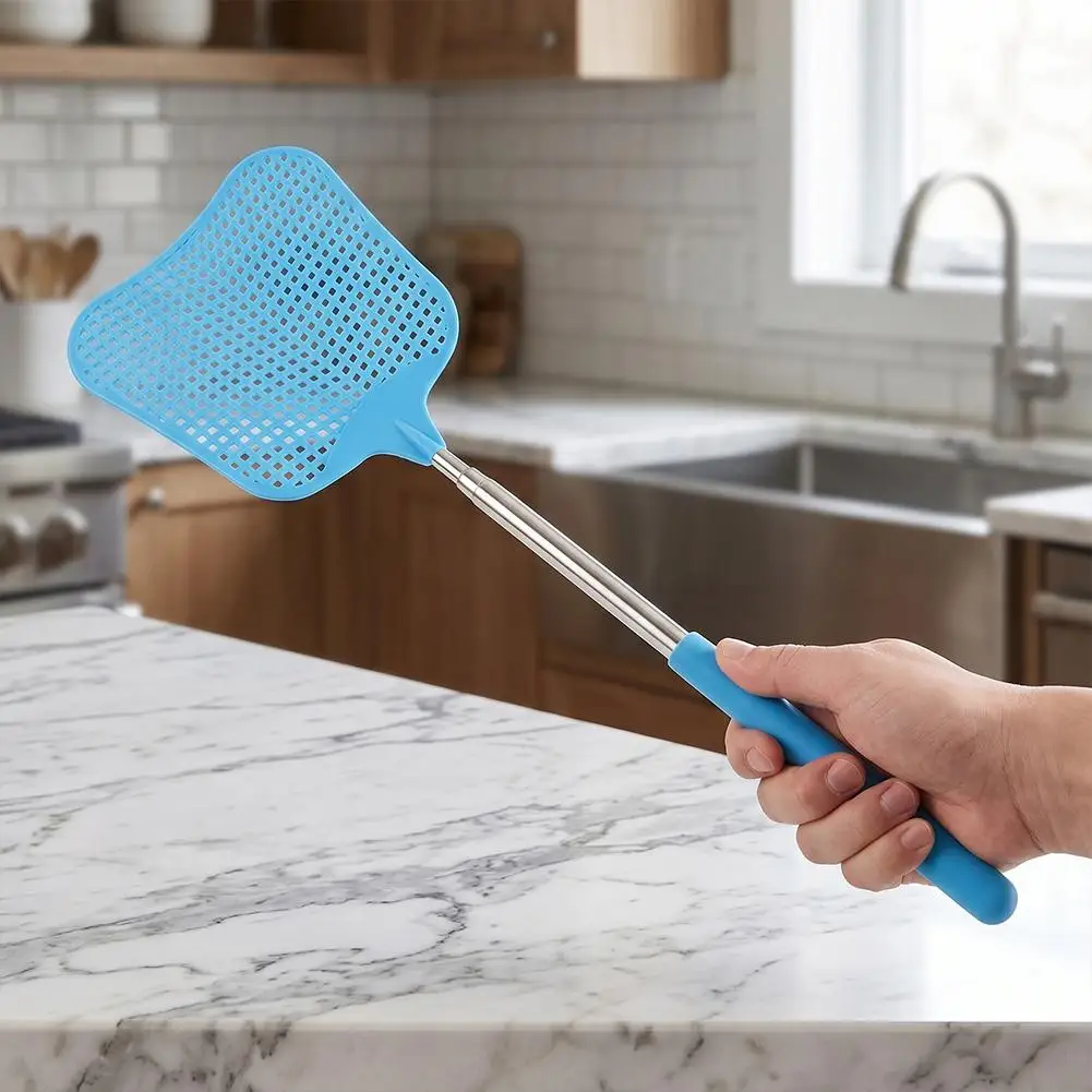 Creative Telescopic Fly Swatters Durable Plastic Heavy Duty Flyswatter Stainless Steel Expansion Design Fly Repellent Supplies
