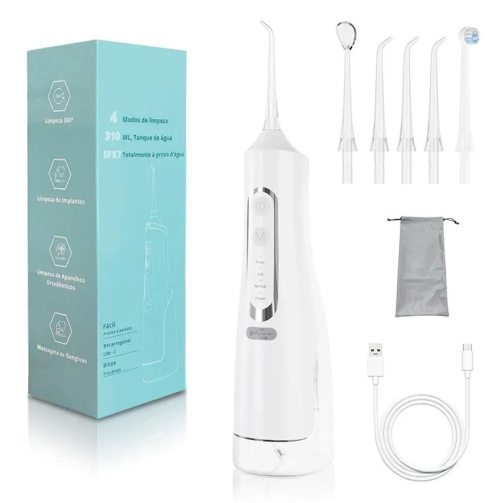 Portable Oral Irrigator 310ML USB Rechargeable Teeth Flusher Dental Water Pick Flosser Water Jet 6 Nozzles Tooth Cleaner