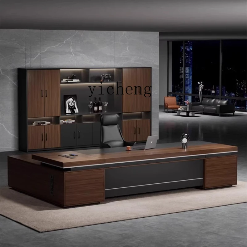 

ZC new office furniture double cabinet boss table office table and chair combination simple modern president table