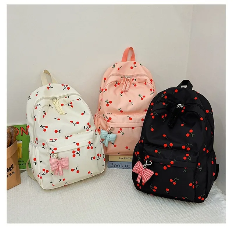 Zaini per studenti da 3 pezzi Zaino in ciliegio di grande capacità Zaino in nylon alla moda Zaino da viaggio leggero con tracolla regolabile