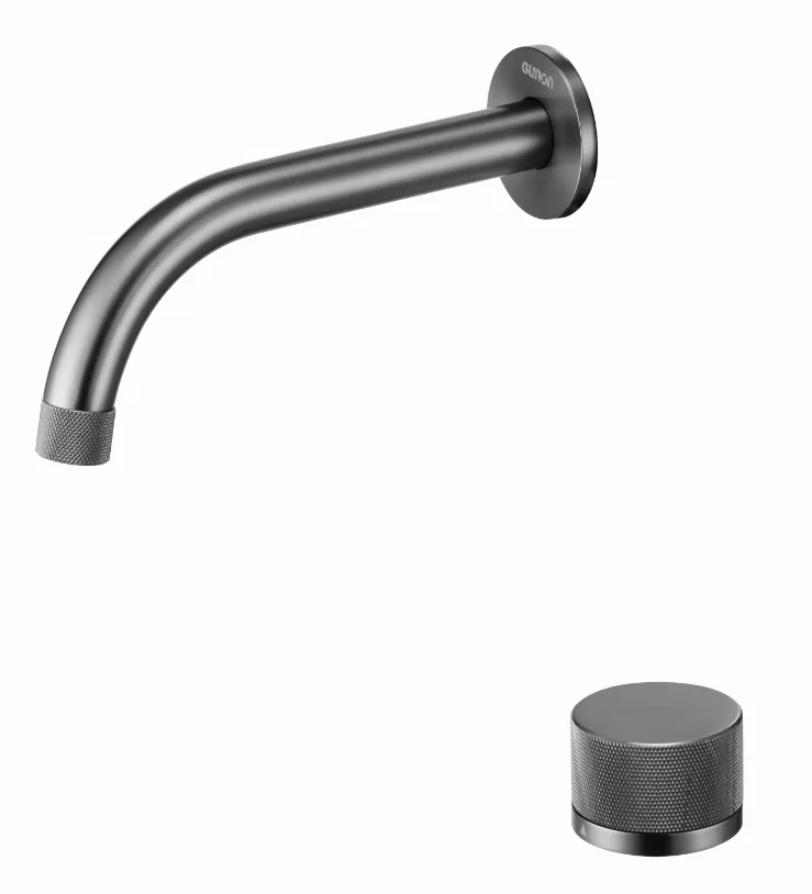 Modern Designer Brass Hot Cold Water Mixer Faucet Ceramic Cartridge Metered Function 2-Hole Wall-Mounted Brushed Basin Tap