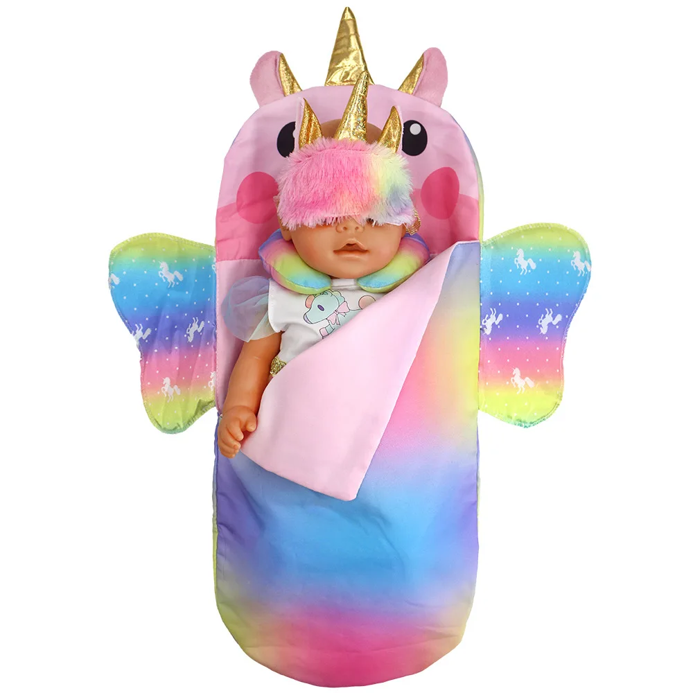 17-18inch Baby Doll Clothes Unicorn Rainbow Sleeping Bag for 43cm Baby Born Doll Bunting Doll Outfits Children Birthday Gifts