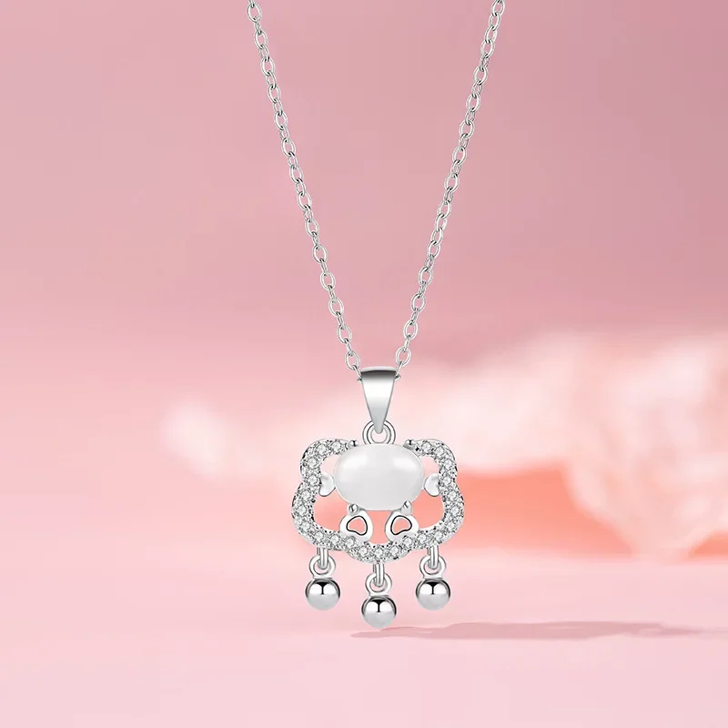 New Chinese Style 925 Sterling Silver Cloud Ruyi Pendant with Bells Peace Lock Necklace for Women Lucky Longevity Jewelry Gift