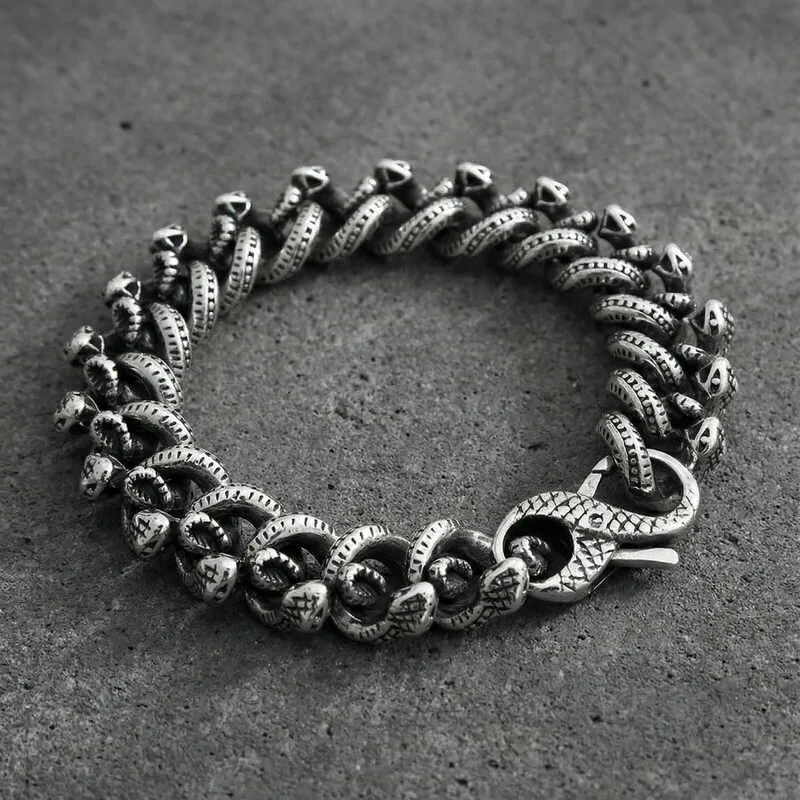 Steampunk Rock Snake Bracelet for Men In Waterproof Stainless Steel Skeleton Man Bike Jewelry His Gifts