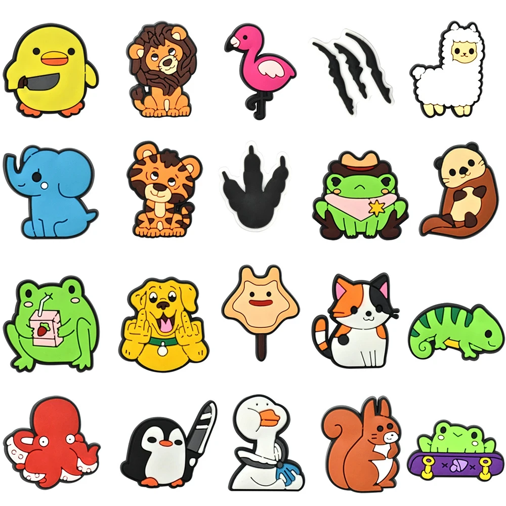4-20PCS Cute Frog Duck Penguin Dinosaur Shoe Charm Wholesale PVC Wristband Bag Decor Buckle Detachable DIY Waterproof Party gift