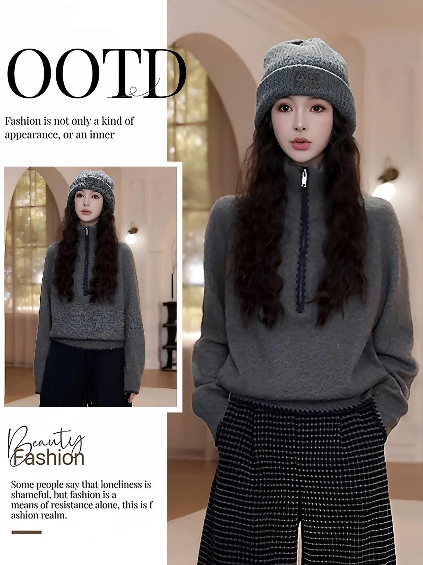 

Женский вязаный свитер с высоким воротником, дизайн на молнии, зимняя мода, внутренняя одежда, повседневный длинный топ из полиэфирного волокна